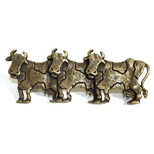 Emenee OR254-ABB Premier Collection 3 Cows Pull (Left) 4 inch x 1/2 inch in Antique Bright Brass Story Book Series